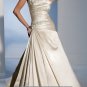A-line Champagne Satin Ball Gown Strapless Wedding Dress Bridal Gown Sz4 6 8 10 12 14+