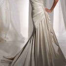 A-line Champagne Satin Ball Gown Strapless Wedding Dress Bridal Gown Sz4 6 8 10 12 14+