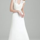 A-line White Wedding Gown V-neck Lace Top Bridal Wedding Dress Sz4 6 8 10 12 14+