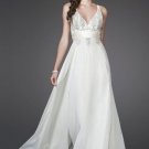 A-line Ivoy Chiffon Wedding Gown V-neck Lace Bridal Wedding Dress Sz4 6 8 10 12 14+