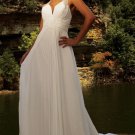 A-line Bridal Dress Halter Sheer Straps White Chiffon Jeweled Royal Wedding Dress Sz 4 6 8 10 12 14+