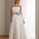 A-line Bridal Wedding Dress Strapless Blue Sash Bridesmaid Prom Dress Sz 4 6 8 10 12 14+