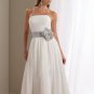 A-line Bridal Wedding Dress Strapless Blue Sash Bridesmaid Prom Dress Sz 4 6 8 10 12 14+
