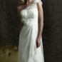 A-line One Shoulder Bridal Wedding Dress White Chiffon Bridemaid Prom Dress Sz 4 6 8 10 12 14+
