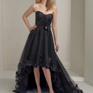 A-line Hi-low Black White Bridal Wedding Dress Strapless Evening Prom Dress Sz 4 6 8 10 12 14+