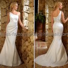 White Satin Bridal Wedding Gown One SHoulder Memaid Wedding Dress Sz4 6 8 10 12 14+Custom