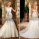 White Black Lace Bridal Wedding Gown Strapless Organza Memaid Wedding Dress Sz4 6 8 10 12 14+