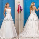 A-line Strapless Bridal Wedding Gown Lace Applique SATIN Wedding Dress Sz4 6 8 10 12 14+Custom