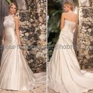 A-line Choker Neck Bridal Wedding Gown Champagne SATIN Wedding Dress Sz4 6 8 10 12 14+Custom