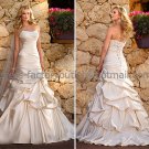 A-line Strapless Bridal Wedding Gown Champagne Satin Lace Wedding Dress Sz4 6 8 10 12 14+Custom