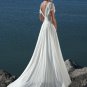 A-line Bridal Dress Short Sleeves V-neck White Chiffon Wedding Dress Sz 4 6 8 10 12 14 16+