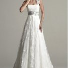 A-line One Shoulder Silver SASH Bridal Dress White Lace Wedding Dress Sz 4 6 8 10 12 14+Custom