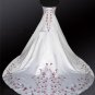 A-line Red Embroidery White Wedding Dress Strapless Bridal Dress Long Train Sz2 4 6 8 10 12+