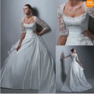 A-line White Taffeta Lace Bridal Gown 3/4 Sleeve Wedding DresS Bridal Ball Gown Sz 2 4 6 8 10 12+