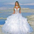 A-line White Organza Lace Bridal Gown Spaghetti Beach Wedding DresS Ball Gown Sz 2 4 6 8 10 12+