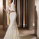 Mermaid 3/4 Sleeve White Lace Wedding Gown V-neck Bridal Dress Sz4 6 8 10 12 14+Custom
