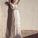 A-line Strapless Jeweled Bridal Dress Ivory Chiffon Bridal Wedding Gown Sz 4 6 8 10 12 14+Custom