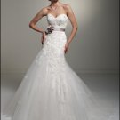 Mermaid Strapless Ivory Alencon Lace Wedding Gown Purple SASH Bridal Dress Sz4 6 8 10 12 14+Custom