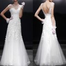 Column Sheath Off Shoulder V-neck Lace Wedding Gown Purple SASH Bridal Dress Sz4 6 8 10 12 14+Custom
