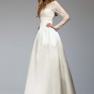 A-line Full Sleeve Ivoy Satin Lace Top Wedding Gown V-neck Bridal Dress Sz4 6 8 10 12 14+Custom