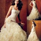 A-line Square-neck Champagne Gold Lace Wedding Gown Purple SASH Bridal Dress Sz4 6 8 10 12 14+Custom