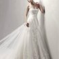 A-line Strapless Ivory Alencon Lace Wedding Gown Long Train Bridal Dress Sz4 6 8 10 12 14+Custom