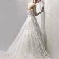 A-line Strapless Ivory Alencon Lace Wedding Gown Long Train Bridal Dress Sz4 6 8 10 12 14+Custom