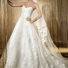 A-line White Lace Ball Gown Strapless Jeweled Bodice Bridal Wedding Dress Sz4 6 8 10 12 14+Custom