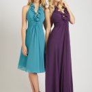 Halter Straps Short Bridesmaid Dress Teal Blue Chiffon Cocktail Dress Sz4 6 8 10 12+