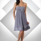 Strapless Short Bridesmaid Dress Silver Chiffon Black Sash Cocktail Dress Sz4 6 8 10 12 14+
