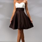 Strapless Short Bridesmaid Dress White Coffee Satin Cocktail Dress Sz4 6 8 10 12 14+