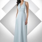 Halter Long Bridesmaid Dress Light Blue Chiffon Custom A-line Prom Evening Dress Sz4 6 8 10 12+