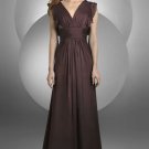 V-neck Long Bridesmaid Dress Brown Chiffon A-line Prom Evening Dress Sz4 6 8 10 12+