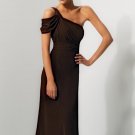 One Shoulder Long Bridesmaid Dress Brown Coffee Chiffon A-line Prom Evening Dress Sz4 6 8 10 12+