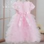 White Pink Satin Tulle Junior Bridesmaid Dress Flower Girl Dress Baby Dresses Sz2 3 4 5 6 7 8 9 10+