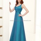 MAQ5 A-line Round Neck Long Bridesmaid Dress Teal Turquoise Blue Pleated Bridal Evening Dress