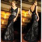 Black Lace Bridal Gown V-neck Wedding Dress A-line Bridal Evening Ball Gown Sz 2 4 6 8 10 12+