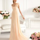 One Shoulder Long Bridesmaid Dress Apricot Chiffon A-line Prom Evening Dress Sz4 6 8 10 12+
