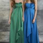 Strapless Long Bridesmaid Dress Teal Green Blue Satin Empire Maternity Evening Dress Sz4 6 8 10 12+