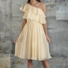 One Shoulder Bridesmaid Dress Cream Yellow Chiffon Short Party Prom Evening Dress Sz4 6 8 10 12+