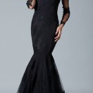 Black Silver Lace Long Sleeve Bridal Wedding Dress Mermaid Bridal Evening Prom Gown Sz2 4 6 8 10 12+