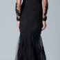 Black Silver Lace Long Sleeve Bridal Wedding Dress Mermaid Bridal Evening Prom Gown Sz2 4 6 8 10 12+
