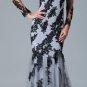Black Silver Lace Long Sleeve Bridal Wedding Dress Mermaid Bridal Evening Prom Gown Sz2 4 6 8 10 12+