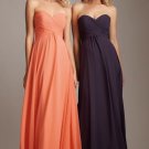Strapless Long Bridesmaid Dress Coral Navy Blue Chiffon Empire Evening Dress Sz4 6 8 10 12 14+