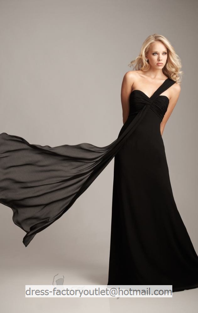 One Shoulder Long Bridesmaid Dress Black Chiffon Wedding Evening Dress