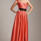 One Shoulder Long Bridesmaid Dress Coral Red Satin Wedding Evening Dress Sz4 6 8 10 12 14 16+