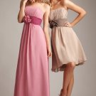 Strapless Long Bridesmaid Dress Pink Chiffon Wedding Evening Dress Sz4 6 8 10 12 14 16+