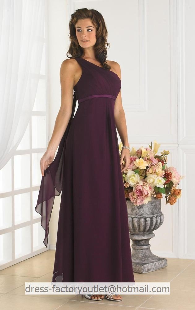 One Shoulder Long Bridesmaid Dress Eggplant Chiffon Wedding Evening ...