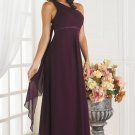 One Shoulder Long Bridesmaid Dress Eggplant Chiffon Wedding Evening Dress Sz4 6 8 10 12 14 16+