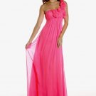 One Shoulder Long Bridesmaid Dress Pink Fuchsia Chiffon Wedding Evening Dress Sz4 6 8 10 12 14 16+